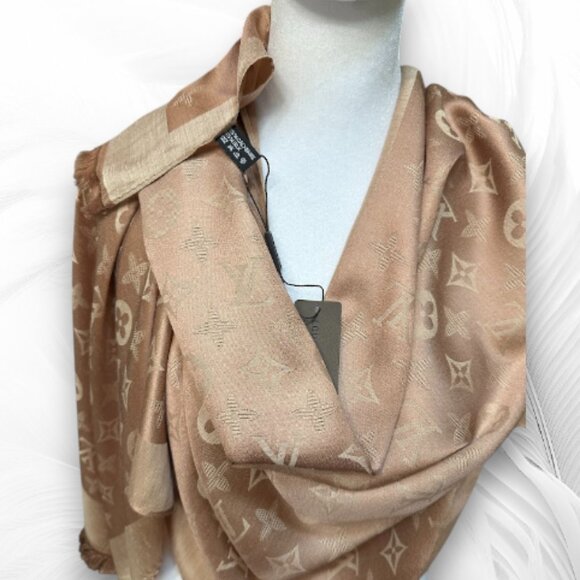 Women’s Beige Satin Shawl Scarf With Fringe Edges Size: 75 x 27 inches - Picture 4 of 6